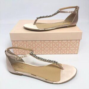 Jewel Badgley Mischka Womens Gaby Flats Champagne SZ 6